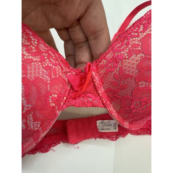 Emily Johnson Womens Bra Size 40C Hot Pink Lacey Push Up Padded 9904 - Picture 3 of 10